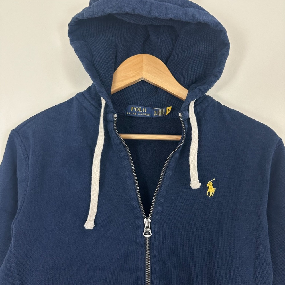 Polo Ralph Lauren Hoodie Blue Fleece Lined Cotton Pony Full Zip Outdoor Mens XS